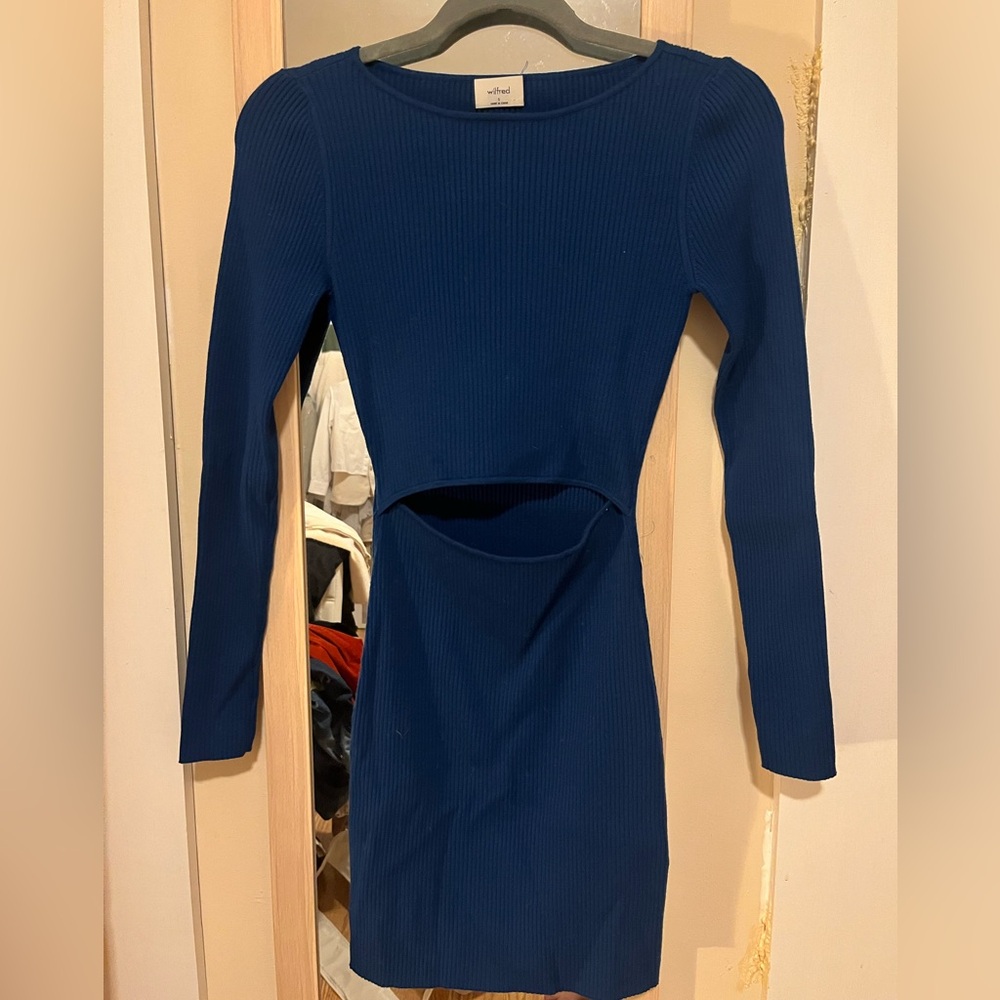 Aritzia Wilfred Bright Dark Blue Long-Sleeve Ribbed Dress